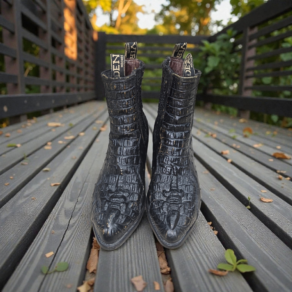 Stylish Black Croc-Embossed Ankle Boots